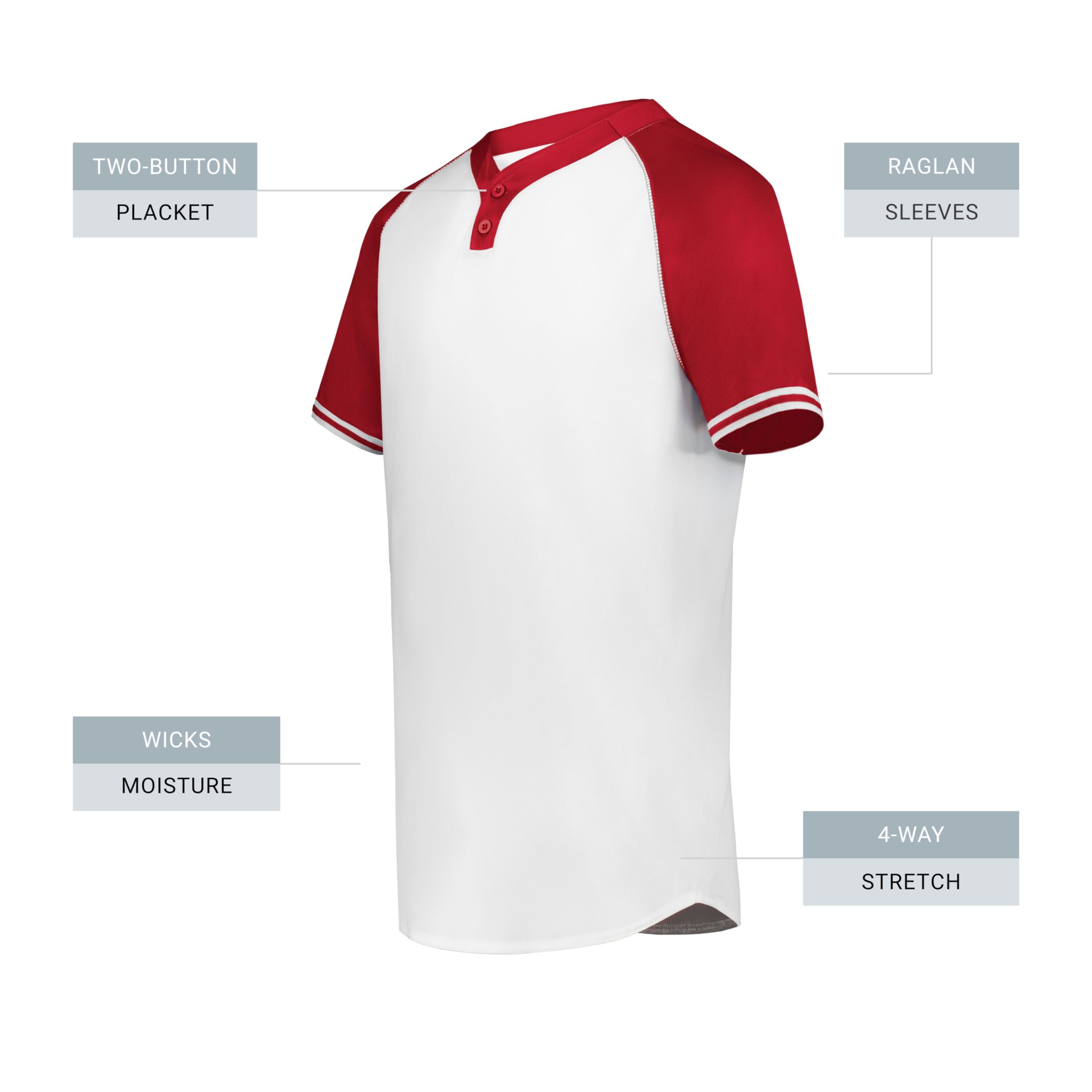 Augusta Sportswear Boys Cutter+ Henley Jersey, White/Scarlet, Small