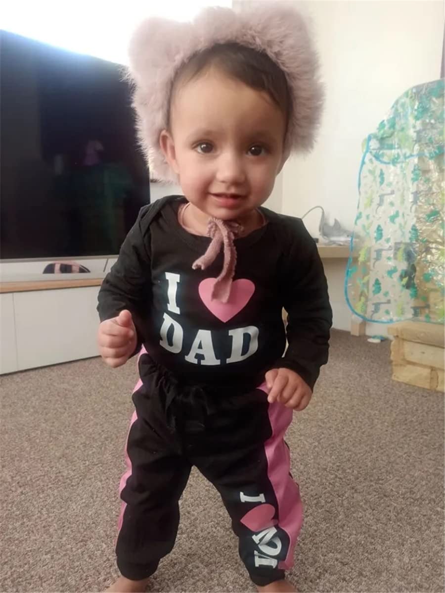 Newborn Infant Baby Girl Clothes Outfits Sets Letter Long Sleeve Bodysuit Leisure Suit Black 3-6 Months