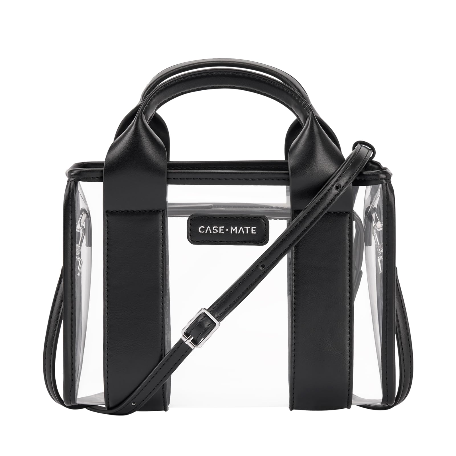 Case-Mate Micro Tote Bag for Women - Black/Clear Mini Purse with Jacquard Crossbody Strap - Stadium Approved Small Handbag - Water-Resistant Tote Bag for Keys, Phone, Wallet and Sunglasses