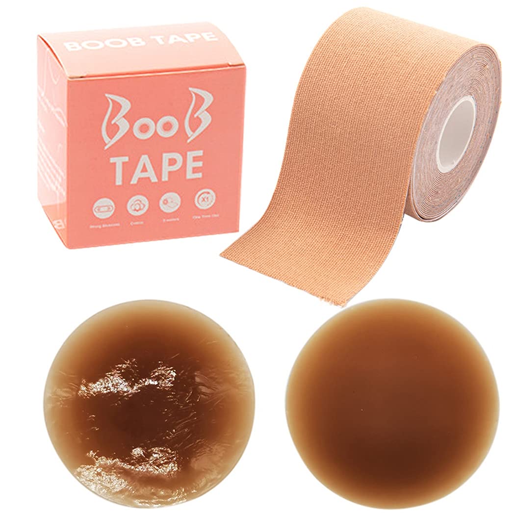 Licogel Chest Tape Soft Cuttable 2 Rolls Breathable Lightweight Sweatproof Fashion Body Tape with 1 Pair Nipple Cover-image-15