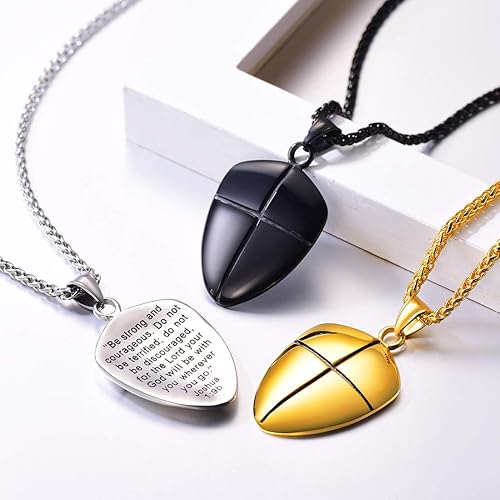 Miniatura 3 de U7 Mens Armor of God Necklace StainlessBlackGold Plated Bible Verse Inscripted Inspirational Shield Pendant Faith Cross Necklaces with 22 Chain