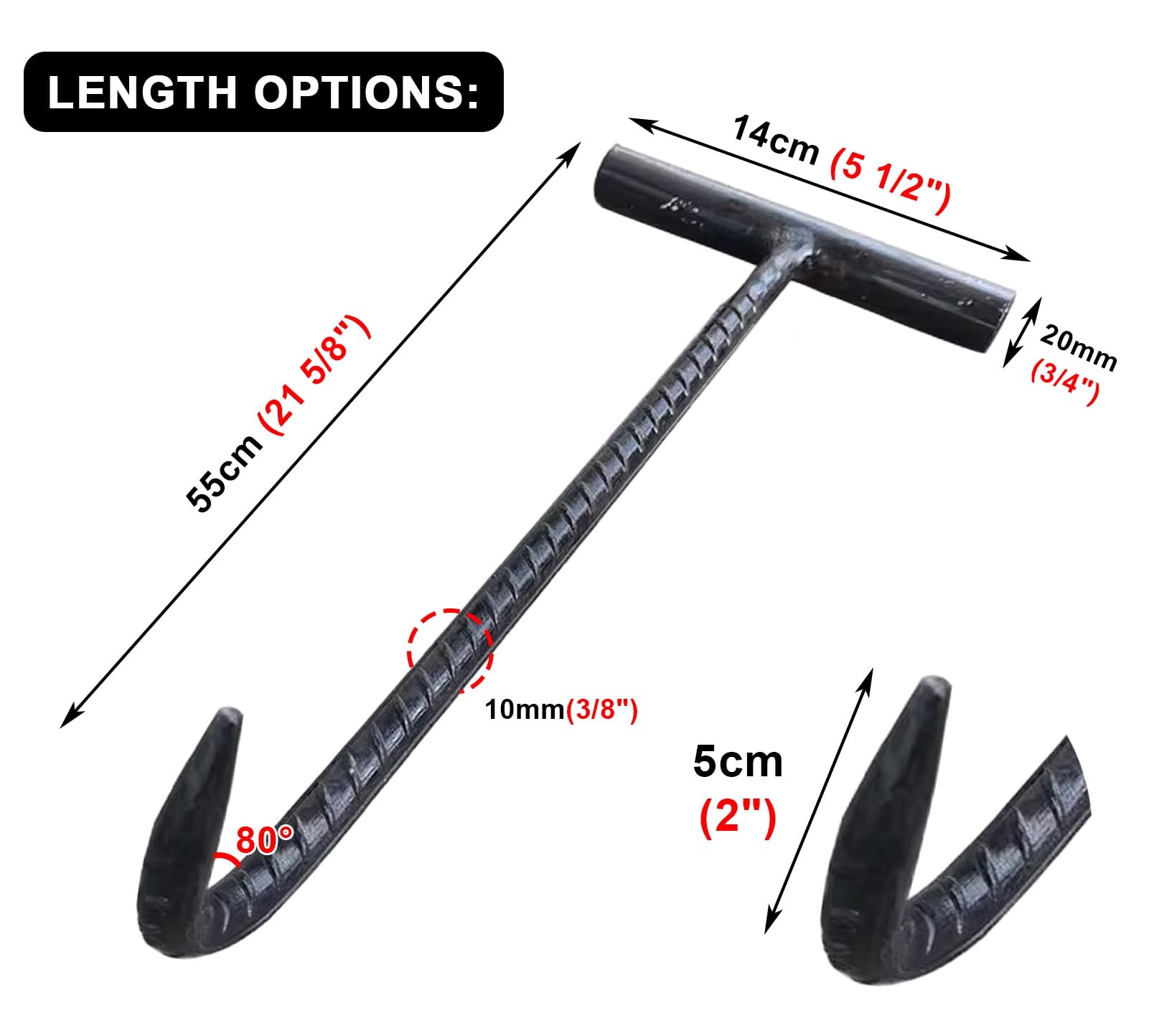 Gancho para Tapa 5 PCS Acero Roscado Drene la Rejilla Lifter, Φ3/8 "1/2" Puller de Ganchos Portátiles, Clave de Elevación de la Cubierta de Alcantarillado de Eliminación de 35-95 Cm, Fácil de Operar (