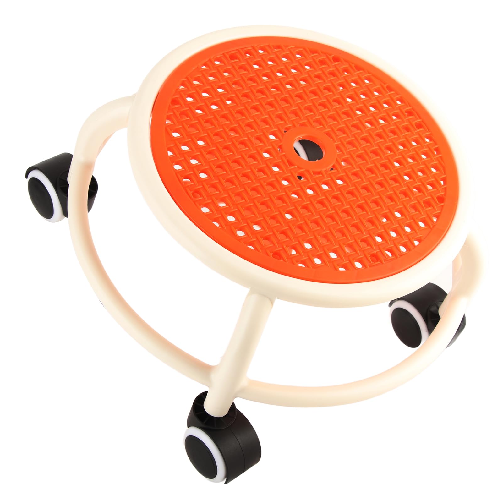 Qcwwy Drehhocker, Stilvoller, Runder, Niedriger Rollhocker für zu Hause, Atmungsaktives Design, Hohe Tragfähigkeit, Kunststoff (ORANGE)