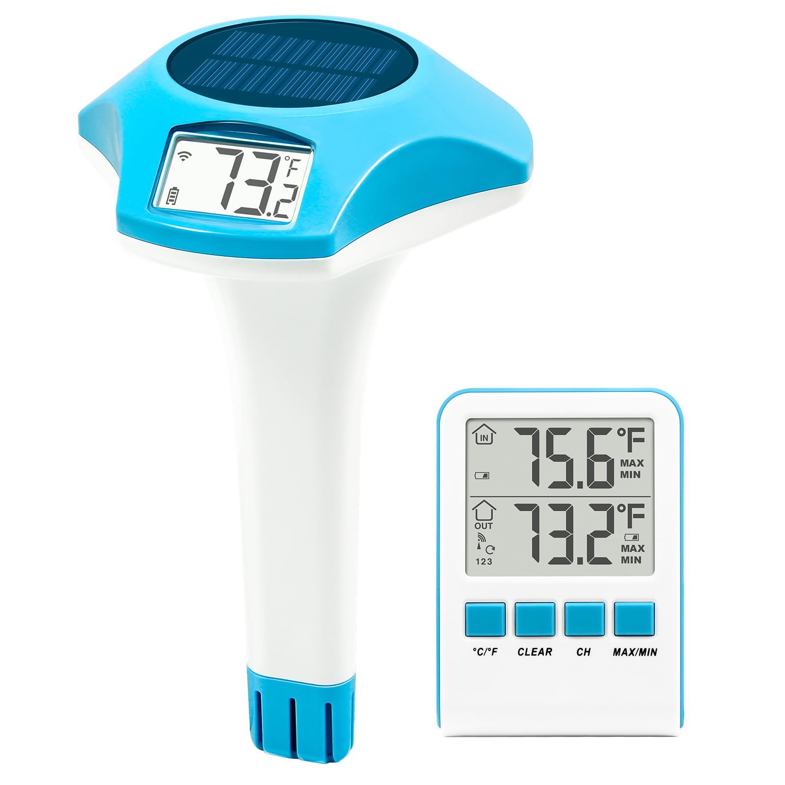 Circrane Solar Wireless Pool Thermometer, Easy Read Digital Floating Thermometer, IPX8 Water Proof, Solar Powered with 150 Days Battery Life for Hot Tub/Ice Bath/Swimming Pool/Aquarium, Blue