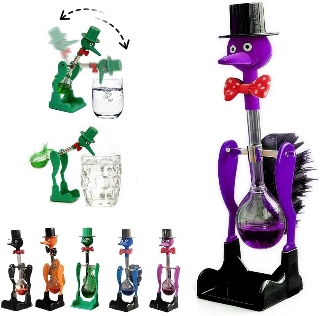 Drinking Bird Toy, Novelty Drinking Water Bird Toy, Perpetual Motion Bobbing Glass Duck for Home & Office Desk Decor, Educational Science Ornament & Fun Prank Toy (Purple)