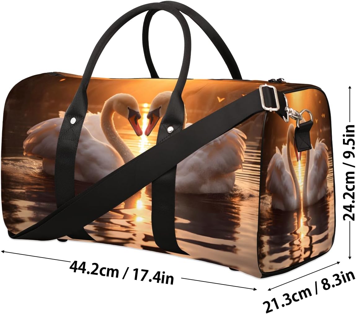 Sunset Swan Couple Travel Duffel Bag for Women Men Large Capacity Overnight Weekender Bags for Lightweight Waterproof Sport Gym Bag for Workout Yoga Swim