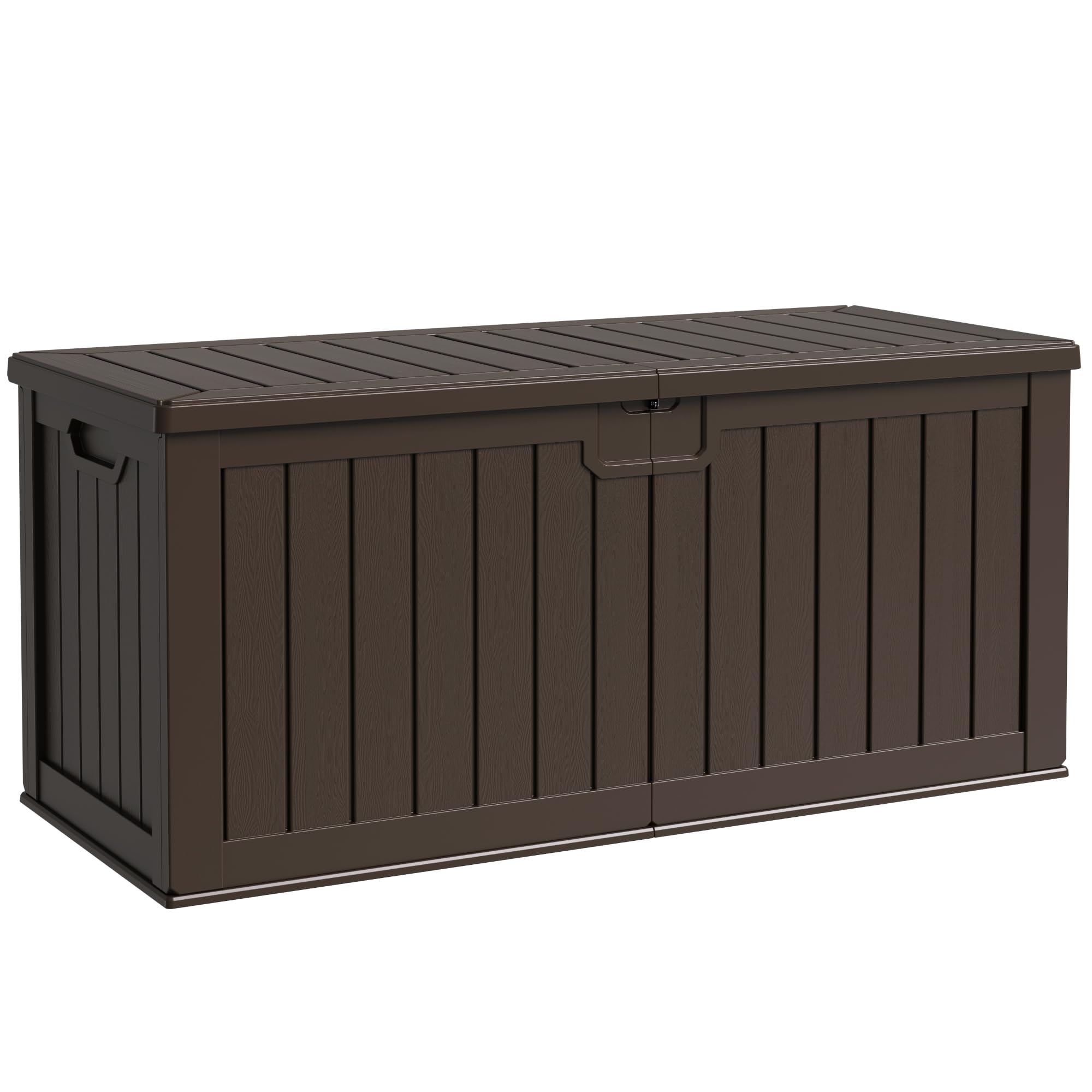 Flamaker 250 Gallon Resin Deck Box, Waterproof Imitation-Wood Lockable Storage Box with Separator Plate for Outdoor Indoor, Garden, Patio Furniture
