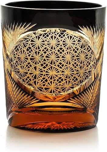 JINZHI Vasos de cristal de estilo japonés de 8 onzas con diseño de rocas negras y ámbar grabadas para whisky y vodka con caja de regalo JINZHI Vasos de cristal de estilo japonés de 8 onzas con diseño de rocas negras y ámbar grabadas para whisky y vodka con caja de regalo