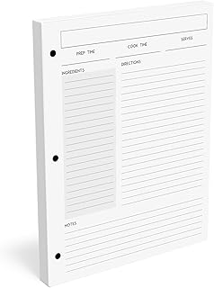 Recipe Card Set, 3-Hole Punched (Set of 30), 8.5 x 11 inch, 160 GSM Inse...