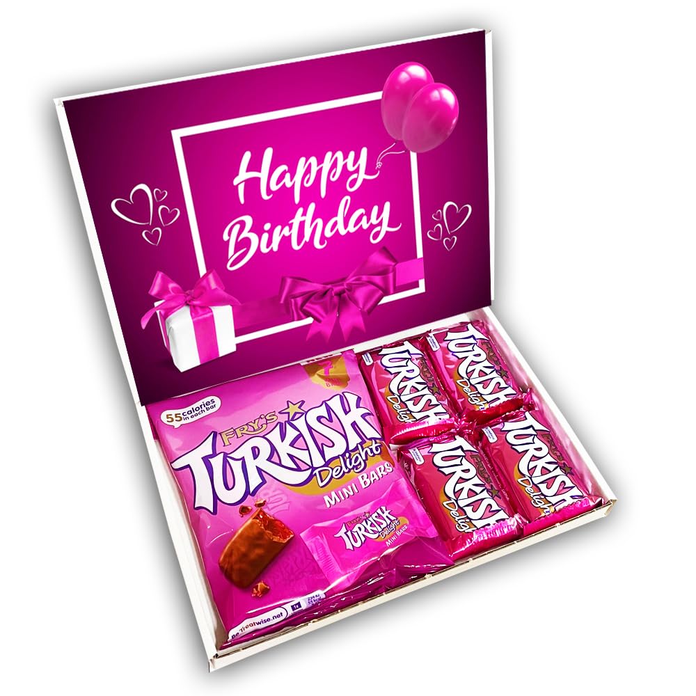 Turkish Delight Milk Chocolate Bars & Turkish Delight Minis Gift Box Hamper Birthday Present (BIRTHDAY CERISE)