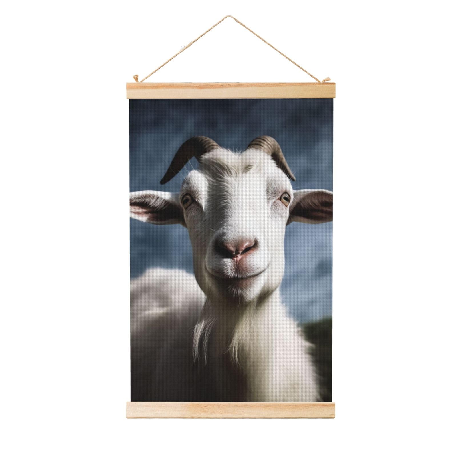 Goat Poster Wooden Shaft Hanging Poster Wall Hanging Banner Canvas Artwork with Wood Frames 20"x30" Modern Artwork Decor Ready to Hang Wall Art for Home Decor Scroll Painting