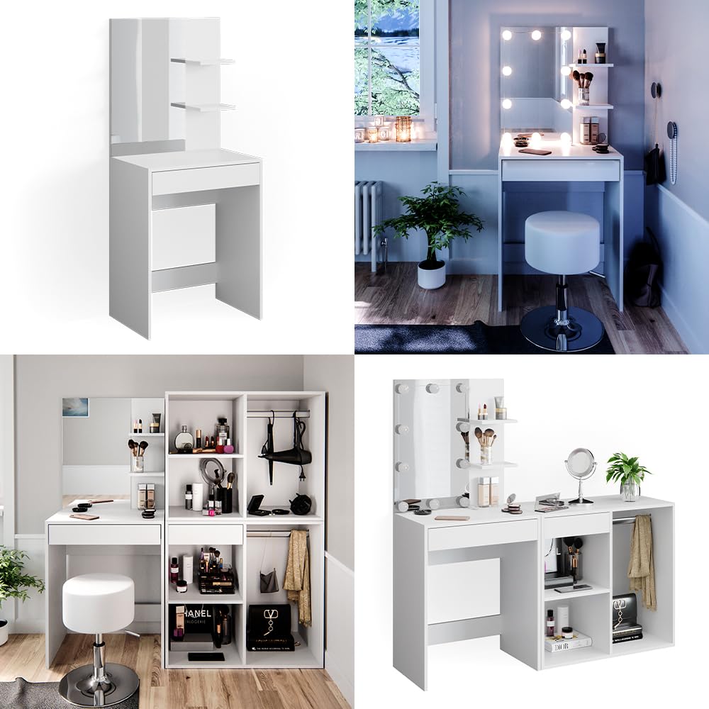 Vicco Tavolo da toeletta Isabelle, Bianco, 60 cm, Salvaspazio e funzionale allo stesso tempo