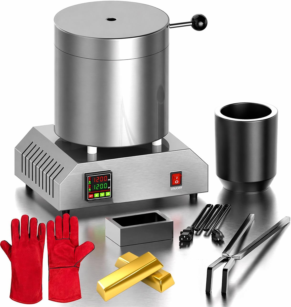 Horno de fusión eléctrico para oro, plata, cobre, 1200 °C, crisol de grafito de 10 kg para reciclaje de chatarra