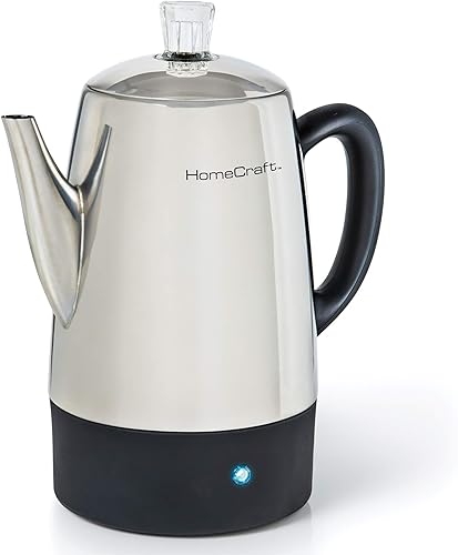 Homecraft HCPC10SS - Cafetera de acero inoxidable para 10 tazas, boquilla de fácil vertido, luz indicadora LED, función de mantener caliente
