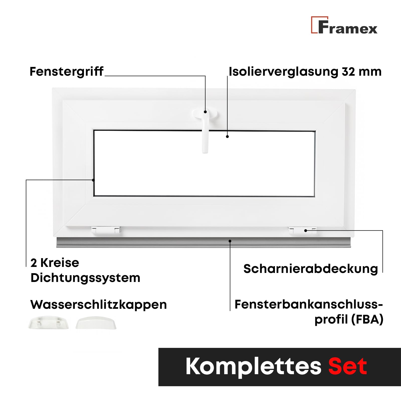 Framex Finestra per cantina, bianca, 55 x 60 cm, 2 scomparti, 32 mm (4/24/4), piccola finestra larghezza x altezza (550 x 600 mm), funzione di finestra ribaltabile