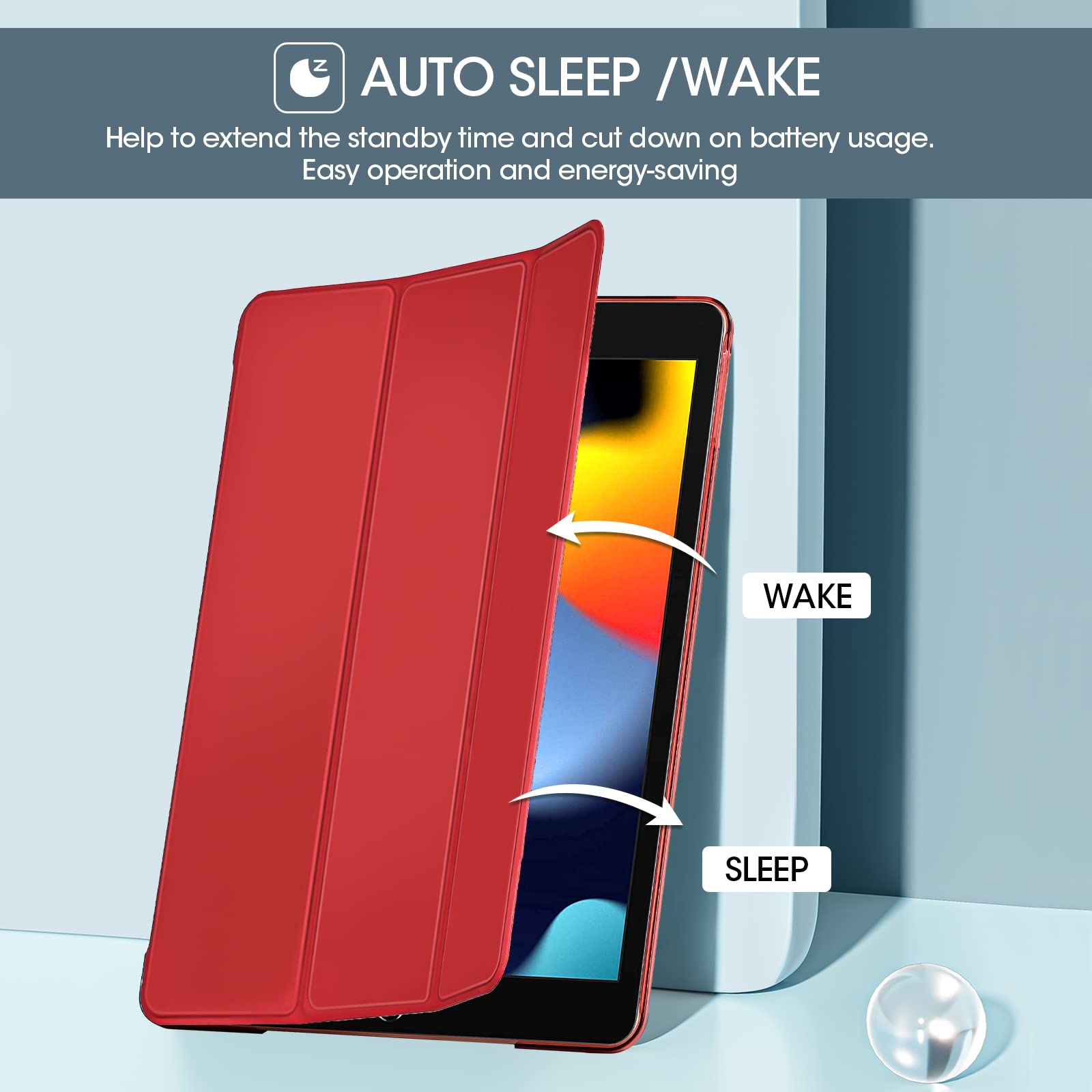 ProCase Cover per iPad 9 2021/8 2020/7 2019/iPad 10.2” Custodia[A2602 A2603 A2604 A2605 A2270 A2428 A2429 A2430 A2197 A2198 A2200], Smart Cover Sottile Leggero Traslucida Smerigliata -Rosso