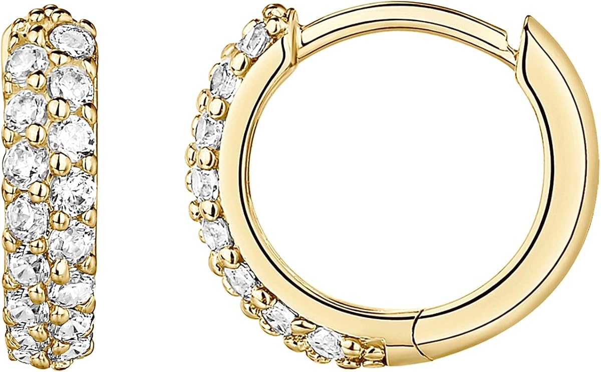 14K Gold Plated Cubic Zirconia Small Huggie Hoop Earrings for Women