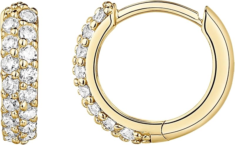 14K Gold Plated Cubic Zirconia Small Huggie Hoop Earrings for Women