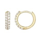 PAVOI 14K Gold Plated Cubic Zirconia Huggie Hoop Earrings for Women - 925 Sterling Silver Posts Small Round Huggies Stud Earrings for Women