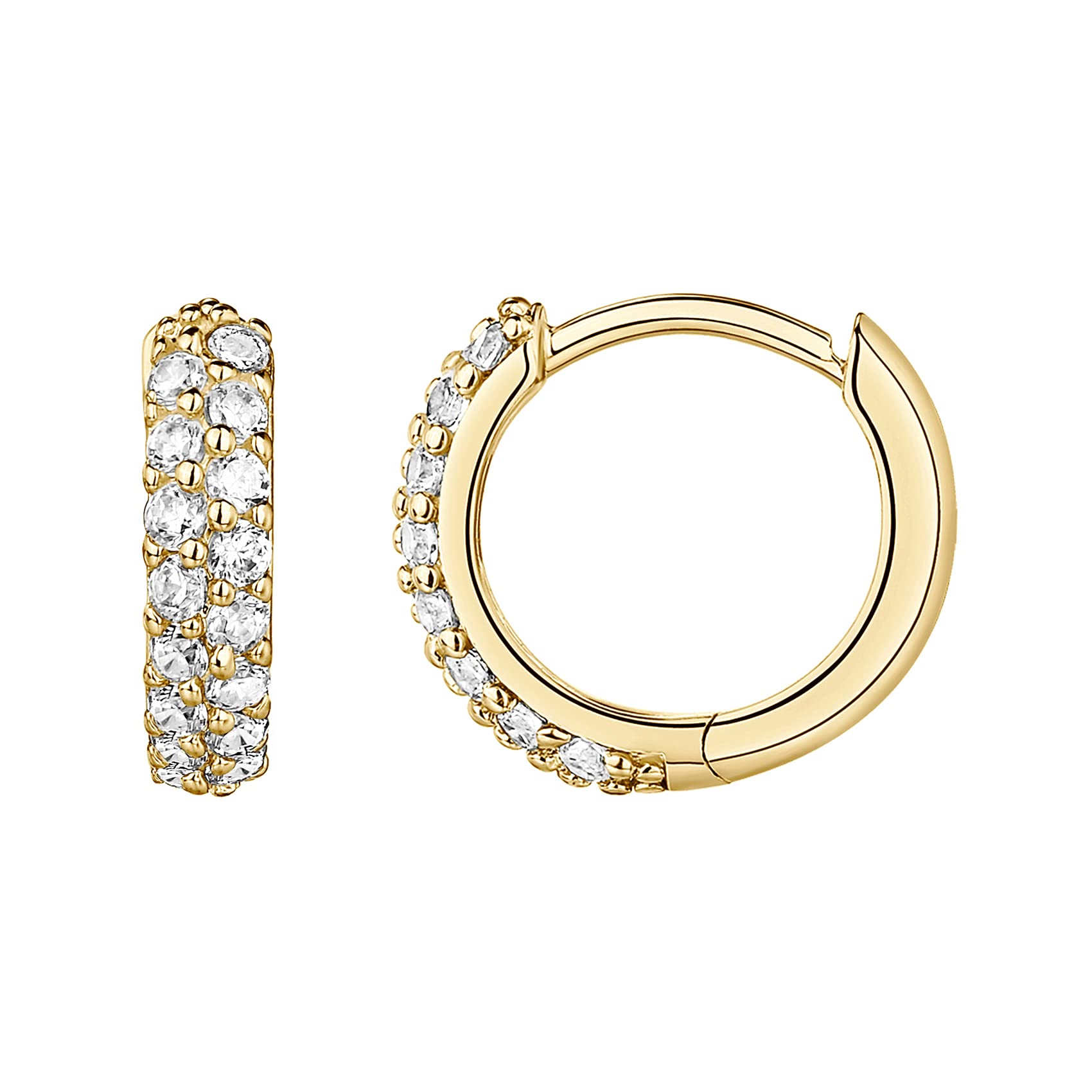 PAVOI 14K Gold Plated Sterling Silver Post Cubic Zirconia Huggie Earrings | Small Round Huggie Stud Fashion Hoop Earrings for Women in Gold Plating