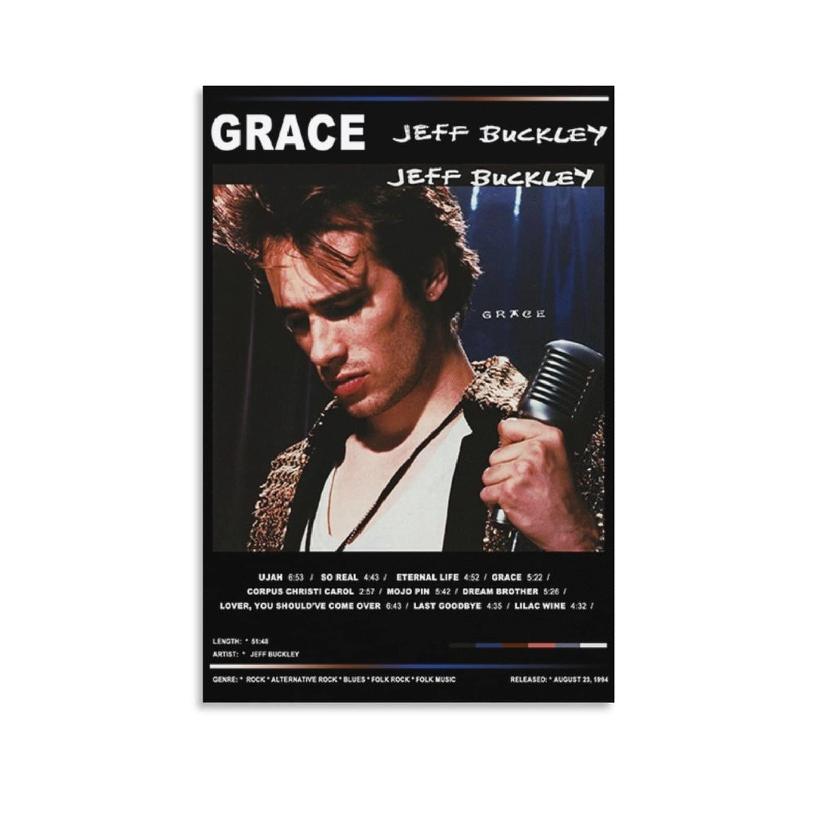 Amazon.com: Jeff Buckley 海報格雷斯90 年代鼓舞人心的音樂歌曲封面海報(2) 帆布海報牆壁裝飾藝術繪畫客廳臥室裝飾禮物無框風格-  112 x 18 英吋(30