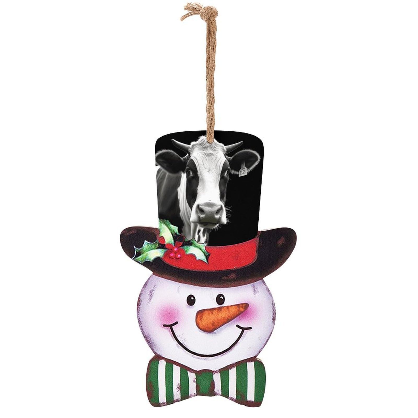 Animal Funny Cow Head Black White Snowman Decor Christmas Snowmans Hanging Decors Wooden Exquisite Holiday Decoration Sign for Home Window Wall Farmhouse Indoor Outdoo
