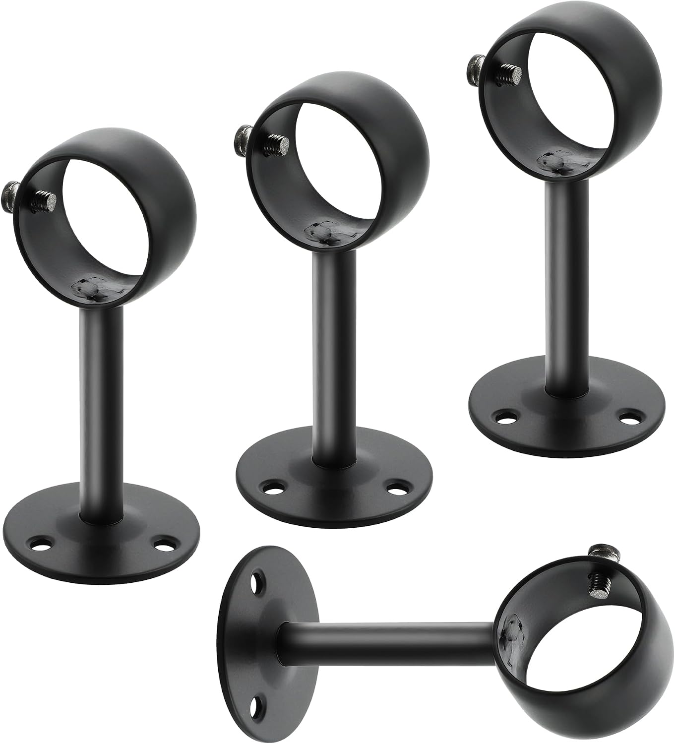 Mooche 4PCS Ceiling Curtain Rod Holder, Adjustable for 1" - 1.26" Poles | Stainless Steel Curtain Rod Hooks with Set Screw, Ideal for Bathroom Kitchen Living Room Home Hotel, Black