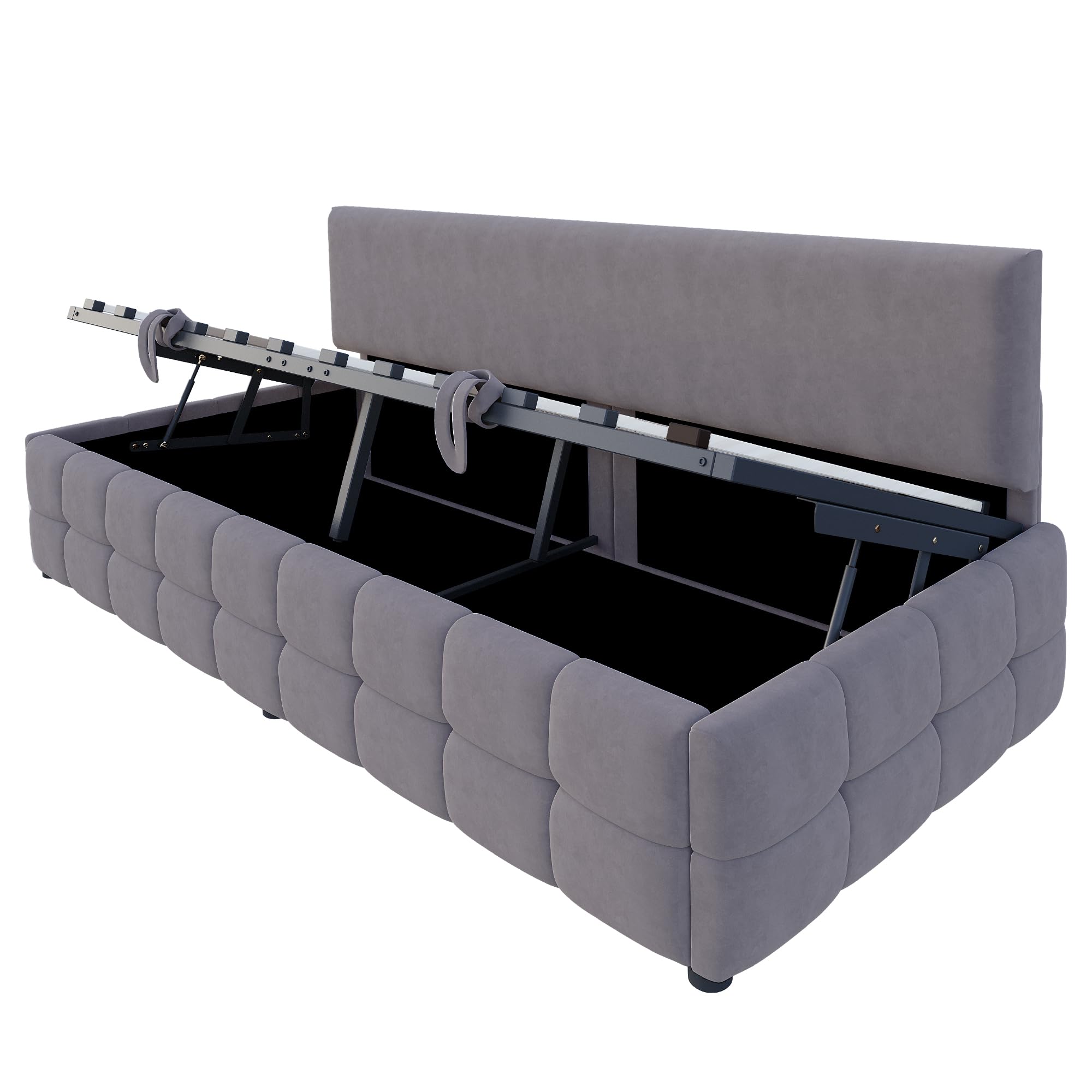 Divano Letto Imbottito 90X200cm con Contenitore Idraulico, Letto Singolo Tessuto in Velluto, Rete a Doghe, Mobili Imbottiti Sofa Bed per Soggiorno, Camera da letto o Ufficio, Grigio scuro