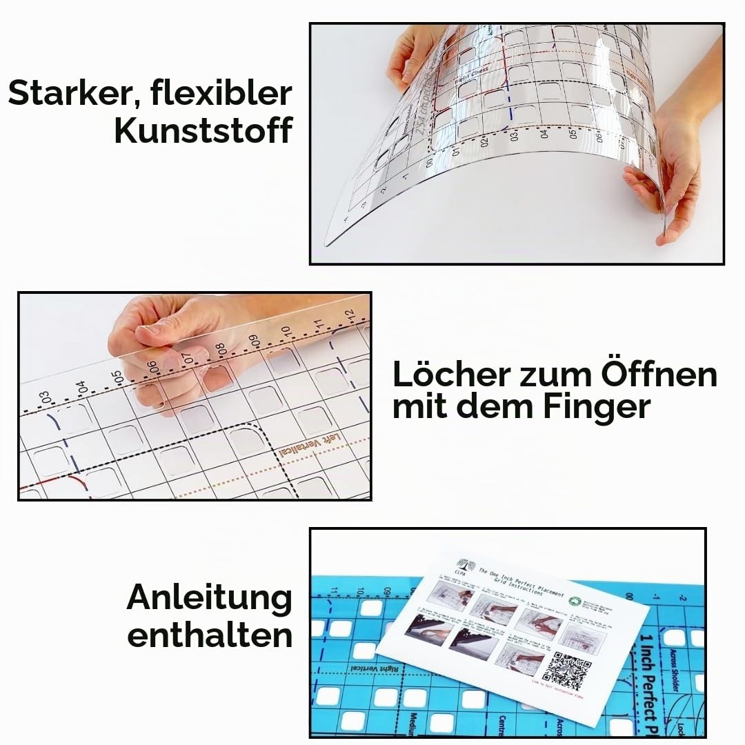 T-Shirt-Lineal-Anleitung – Brustpositionierung | Ausrichtungshilfe für Transferpressen | HTV, DTF und Stickerei | Linke Brust, Tasche und benutzerdefinierte Positionen | Transparentes PETG