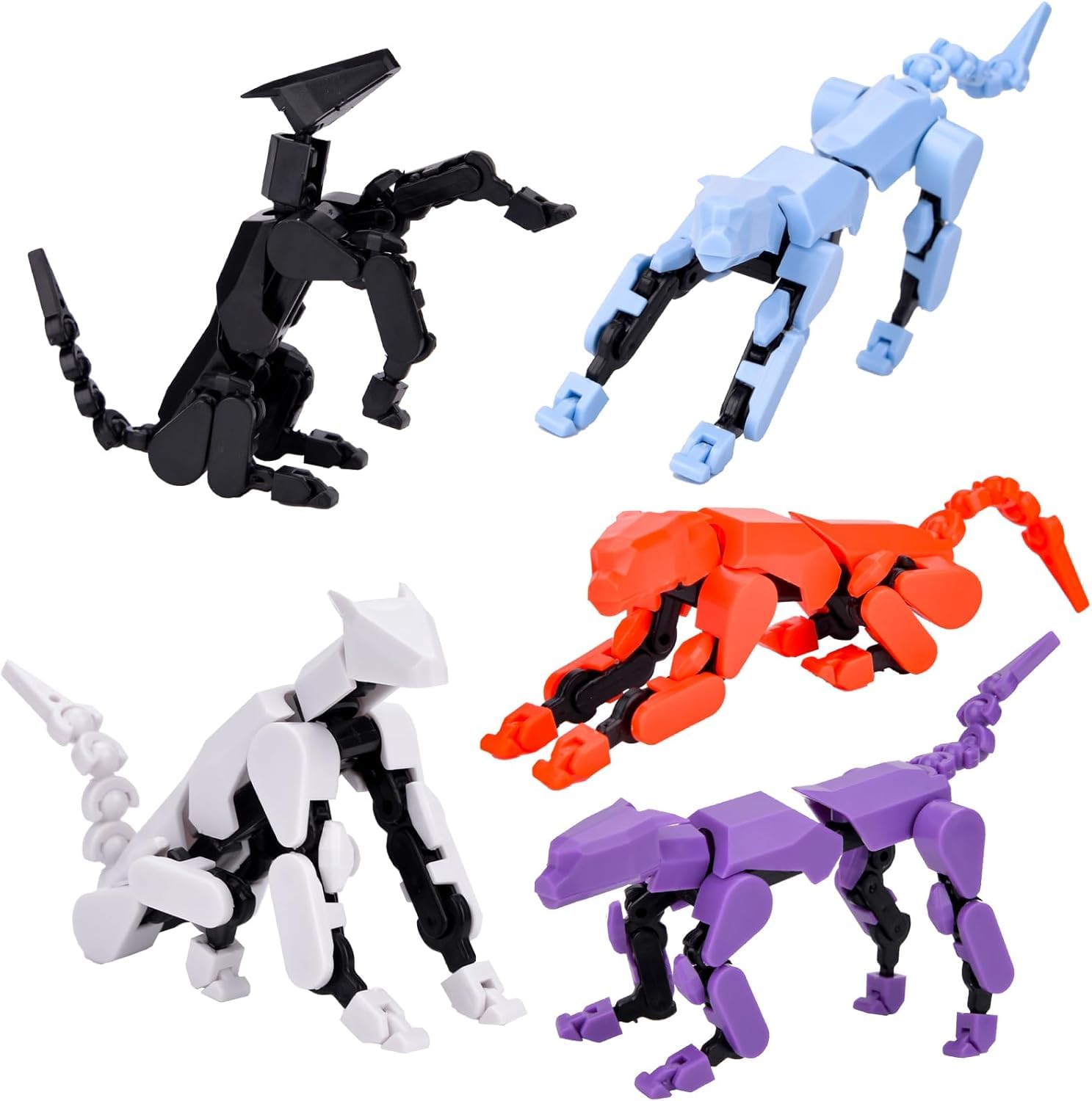 5PCS T13 Dog Action Model Set, 3D Printed Lucky Titan 13 Robot Models, Mount Dog Models, Collectible Desktop Decorations, Funny Gifts