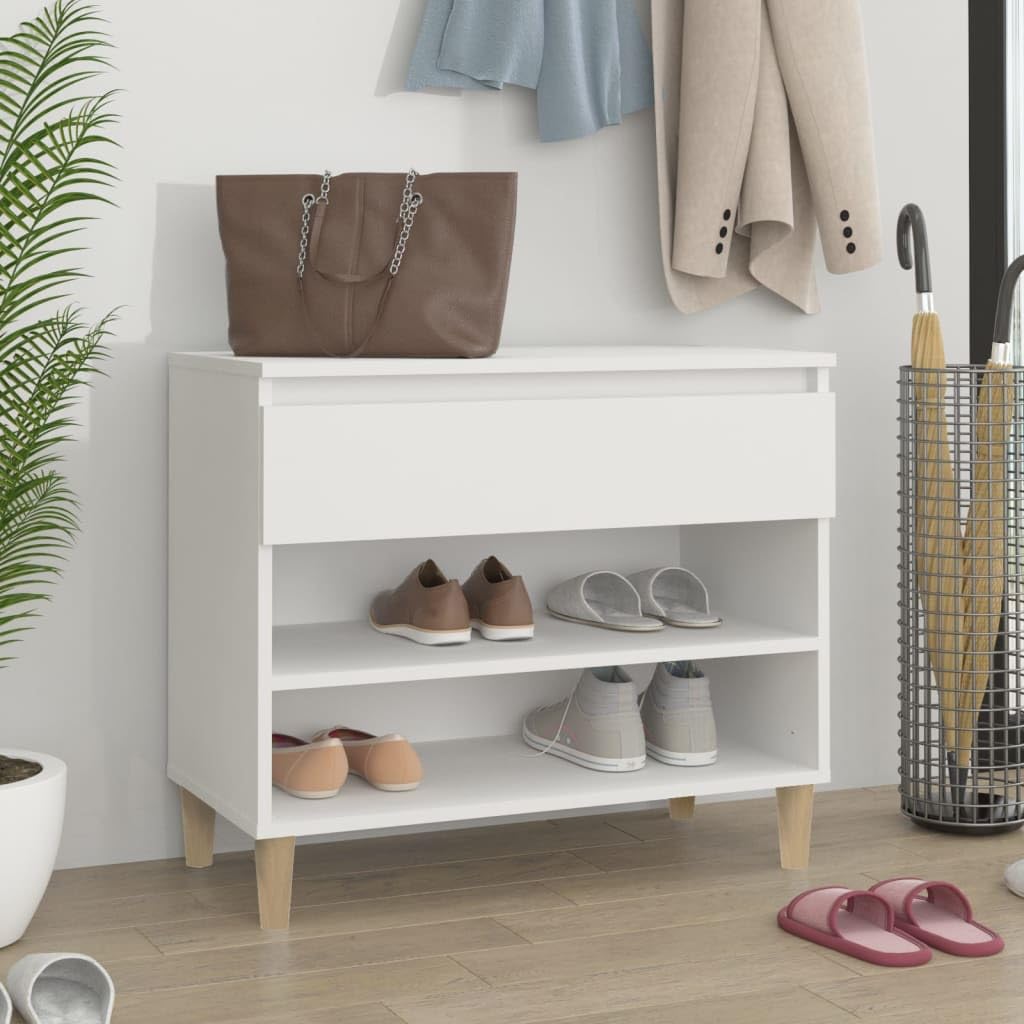 Szafka na buty z materiału drewnopochodnego, biała, 70 x 36 x 60 cm, z 2 półkami i szufladą, regał na buty do przedpokoju ze stabilną górną płytą do dekoracji, łącznie z instrukcją montażu i