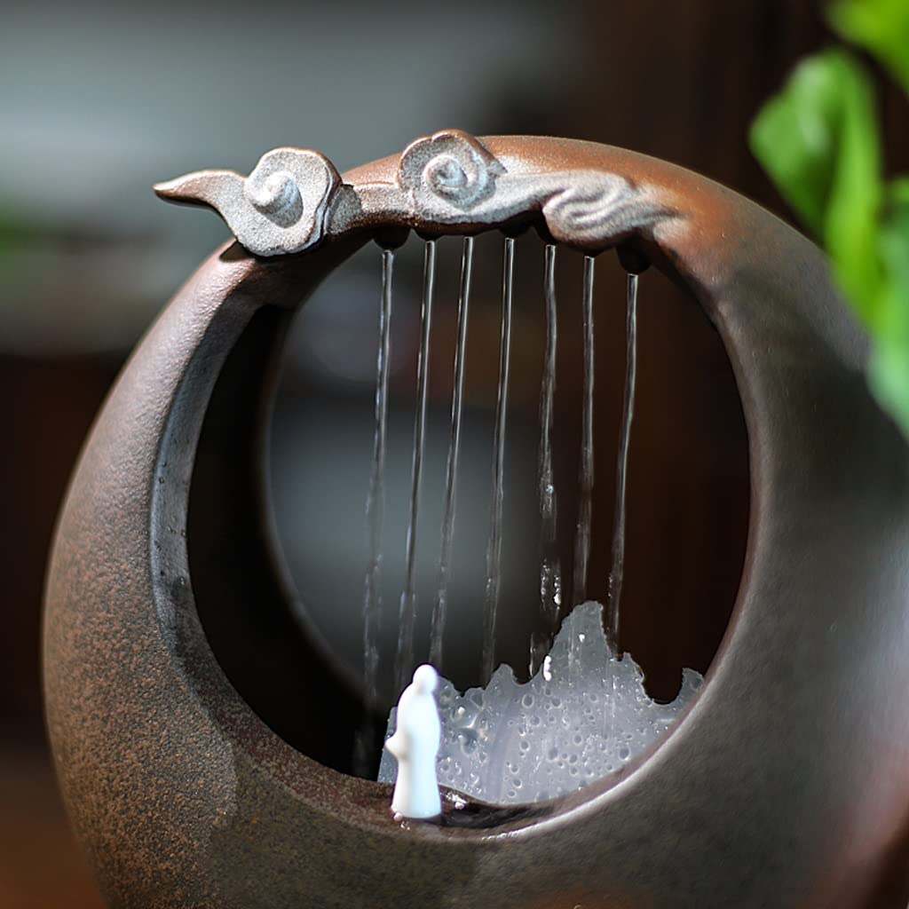 Fuente de Mesa Decorativa para Interior, Fuente de Agua con Cascada, de cerámica, con Efecto de Niebla, Zen, decoración para salón, Dormitorio, Oficina, 33 x 15 x 26 cm