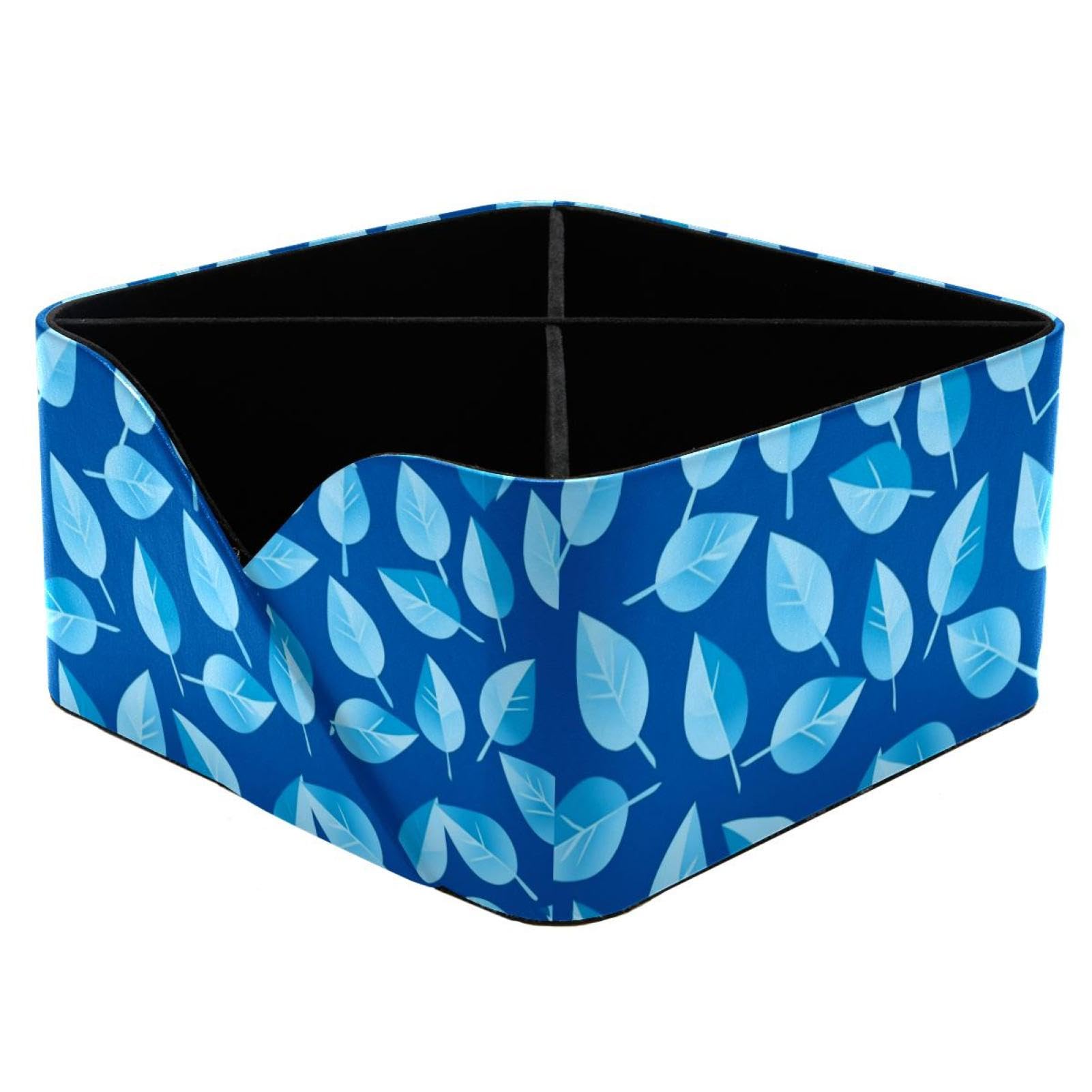 Boîte de rangement multifonction avec porte-stylos rectangulaire feuilles bleues