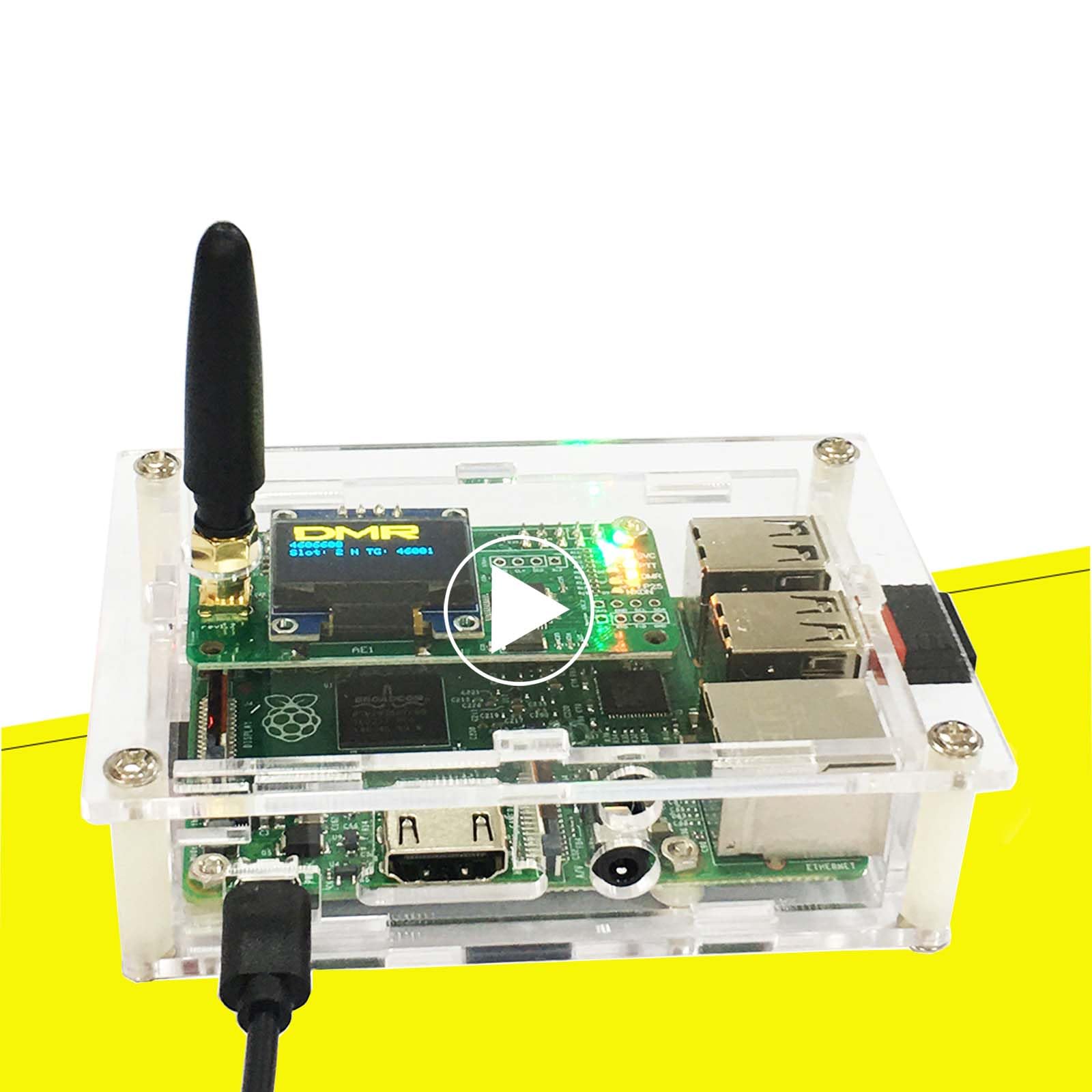 All-New DMR Hotspot Ethernet Port Assembled Radio Station WiFi Voice Modem Support DMR Dstar YSF P25 Fusion Antenna Raspbery Pi Model 2B Two Colors OLED Acrylic Shell