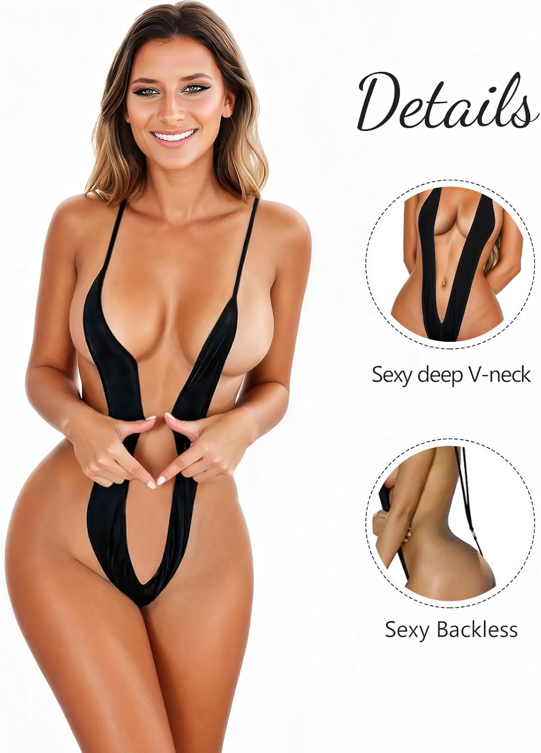 Lingerie for Women, Sexy Deep V Neck Sheer Lingerie One Piece Lingerie Longline Black Onesize 2-8 - Image 5