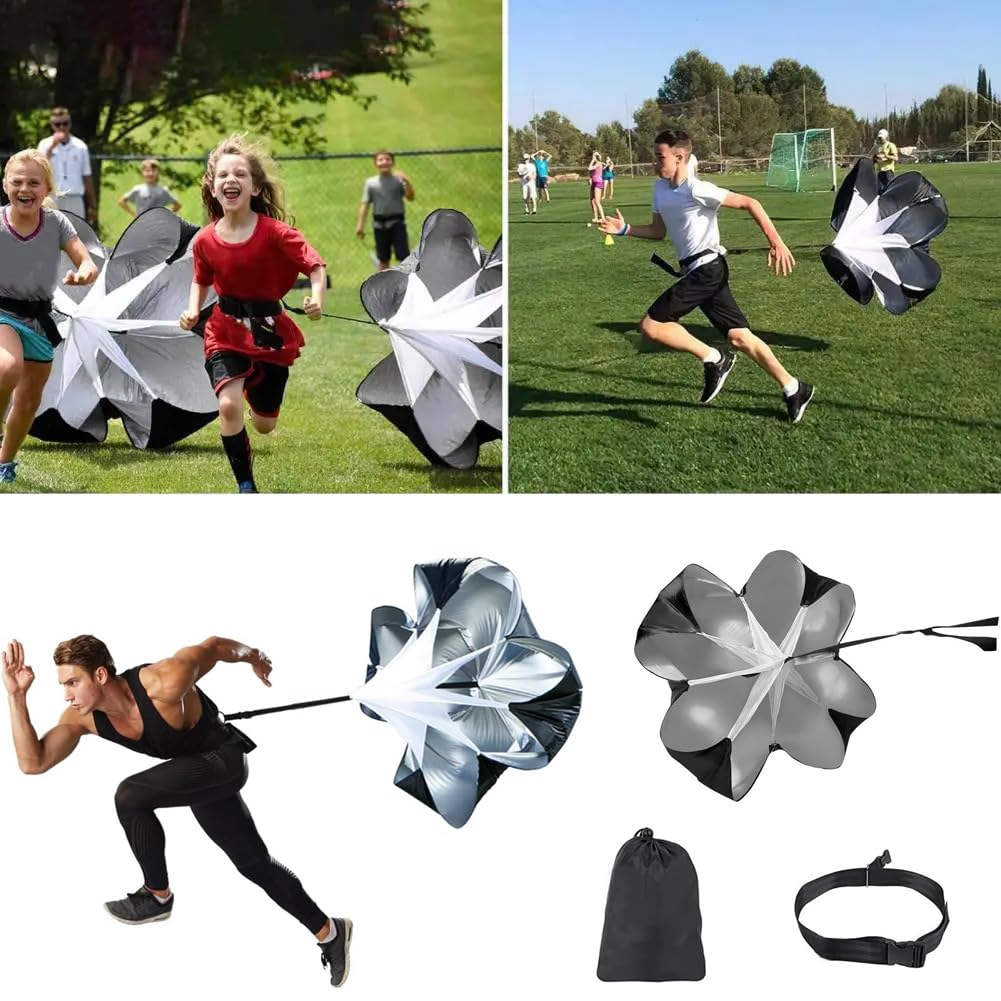 Paracadute da corsa da 142 cm, con cinghie regolabili, attrezzatura da allenamento per resistenza e agilità, attrezzatura per allenamento di velocità per basket per migliorare la potenza e la
