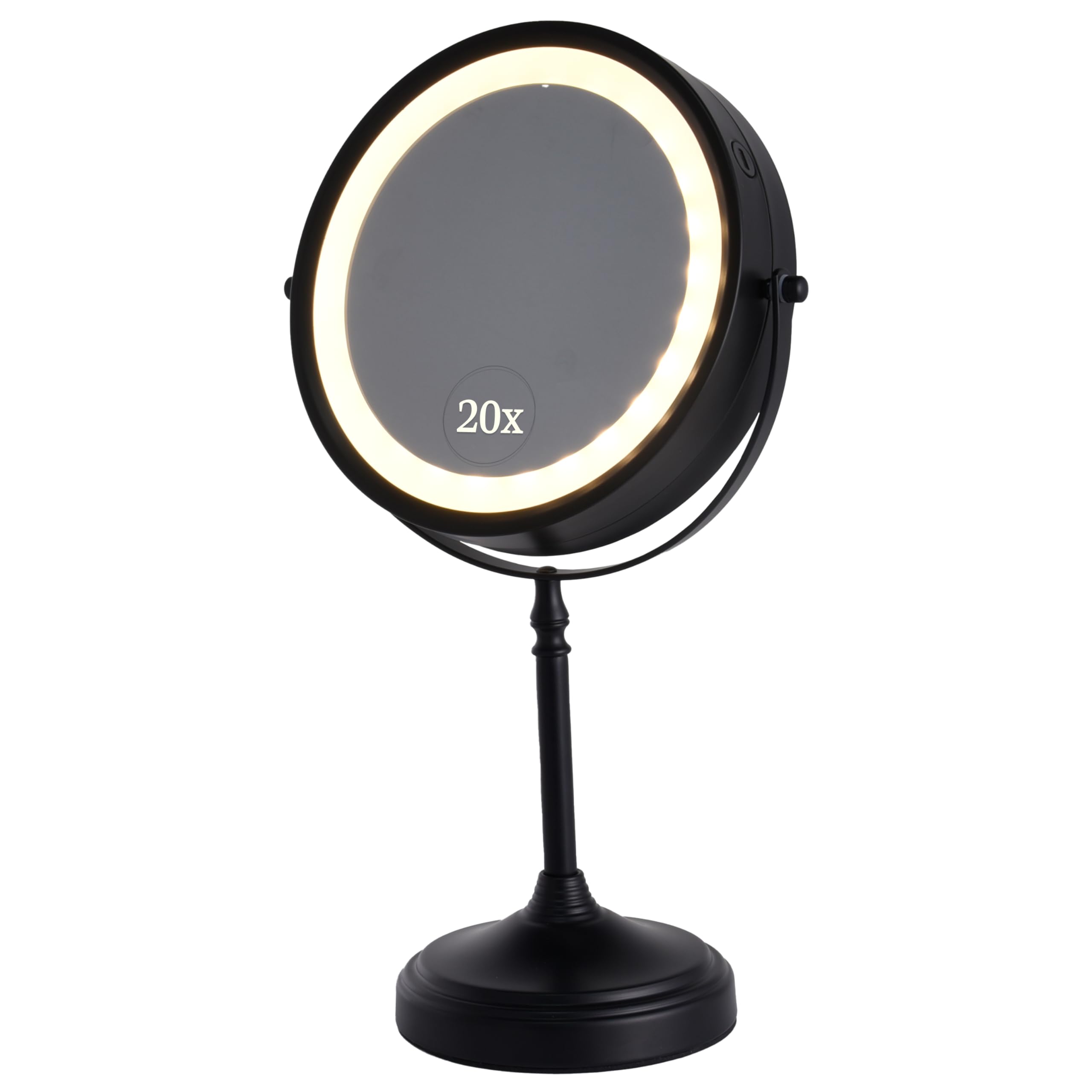 Ultra Zoom 20X Magnifying Lighted Makeup Mirror - 20X & 1X Dual Sided LED Make Up Mirror with 3 Lighting Modes, Rechargeable Battery with USB Cable - 8" Wide & 15" Tall (Black)