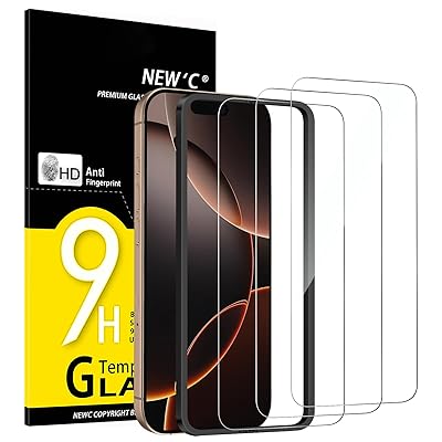 NEW'C 3 Pack Designed for iPhone 17/17 Pro,iPhone 16 Pro Screen Protector (6.3 inches), Enhanced Tempered Glass Protection with easy installation tool included, Case Friendly