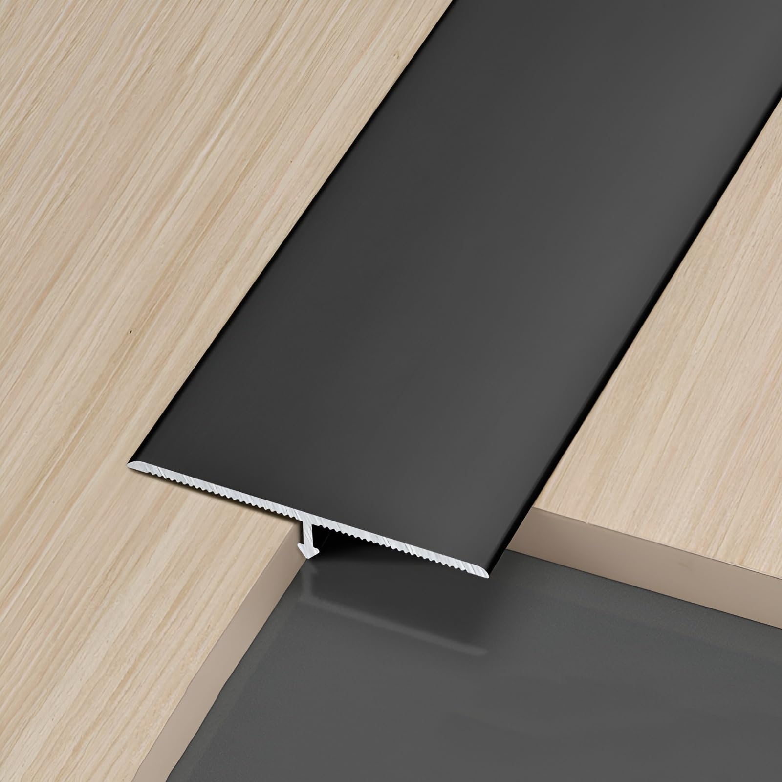 Profilo T in Alluminio, 6cm Striscia di Transizione per Pavimento | Striscia Di Soglia Profilo Di Transizione Per Dividere Doccia A Pavimento(Black,6cmx135cm)