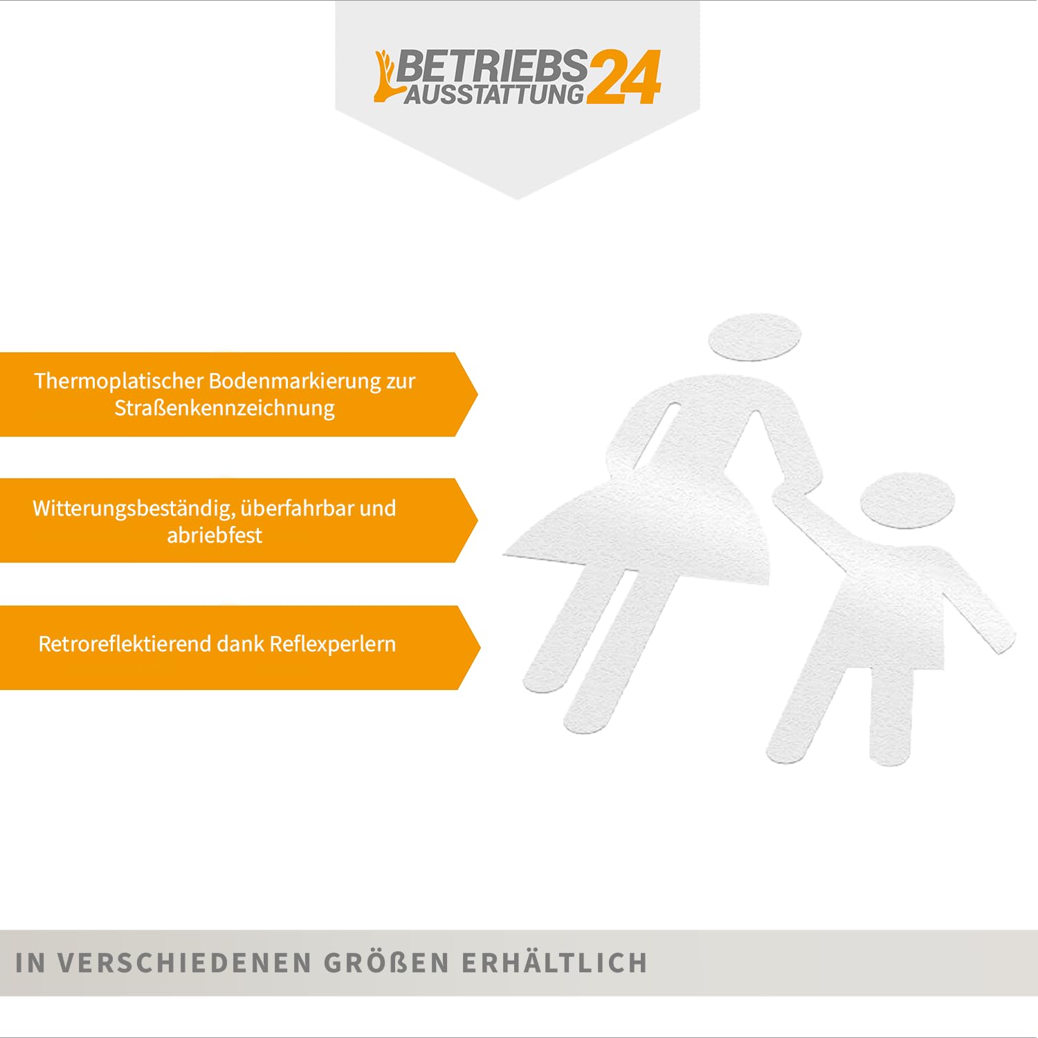 Thermoplastische Bodenmarkierung - Fußgänger Gehweg - Farbe: Weiß - Größe: 66,5 x 100,0 cm - Zur Kennzeichnung von Pflastersteinen und Parkplätzen