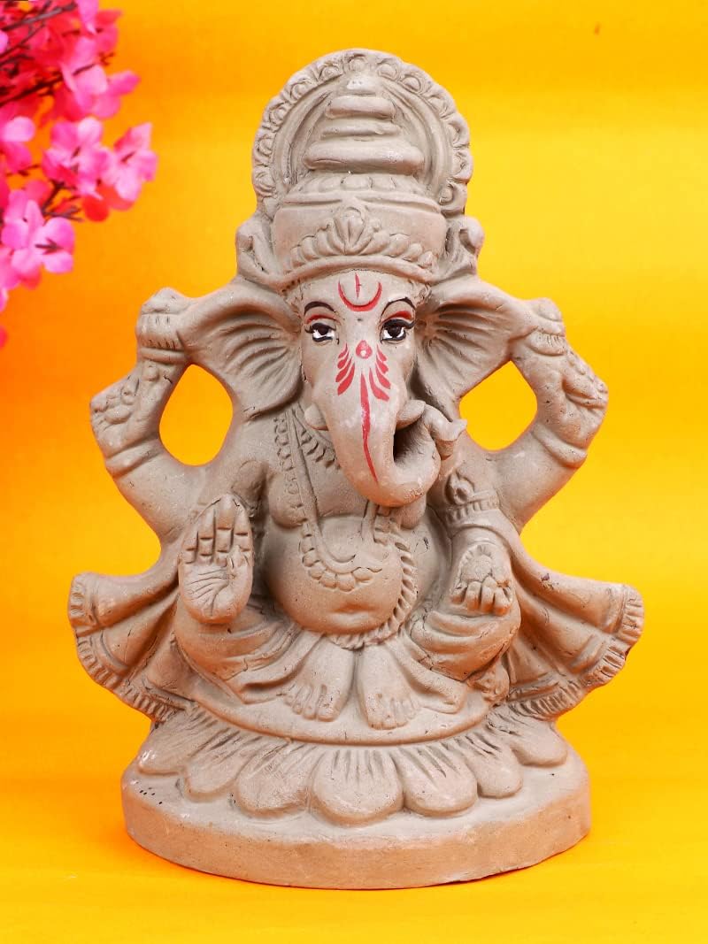 SATVIK 6.2 INCH 100% Eco Friendly Ganesha Idol/Eco Friendly Ganpati Murti for Ganewsh Chaturthi. Water Dissolvable and Soluble. Made of Sadhu Mati.
