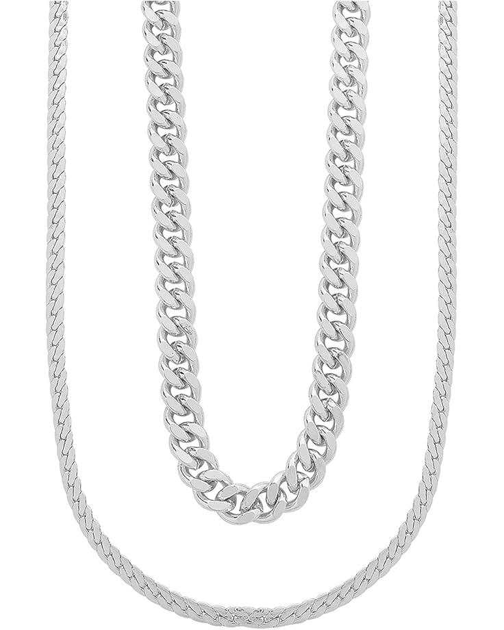 Sterling Forever Curb & Herringbone Chain Layered Necklace