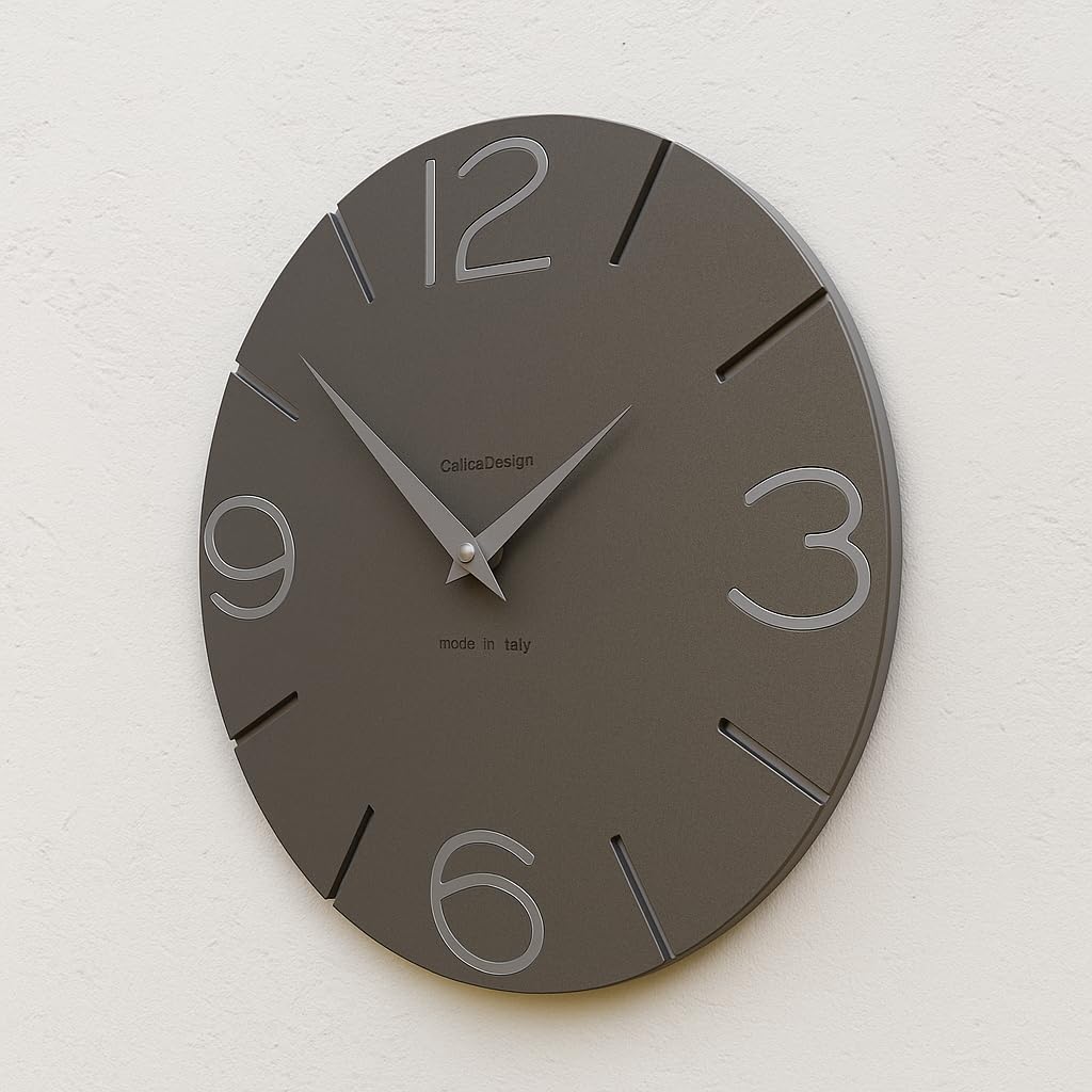 CalleaDesign Wanduhr Smile – Handgefertigt in Italien, Leise, Modernes Design, 30 cm – Elegantes Holz, Deutsches Uhrwerk – Farbe Quarzgrau