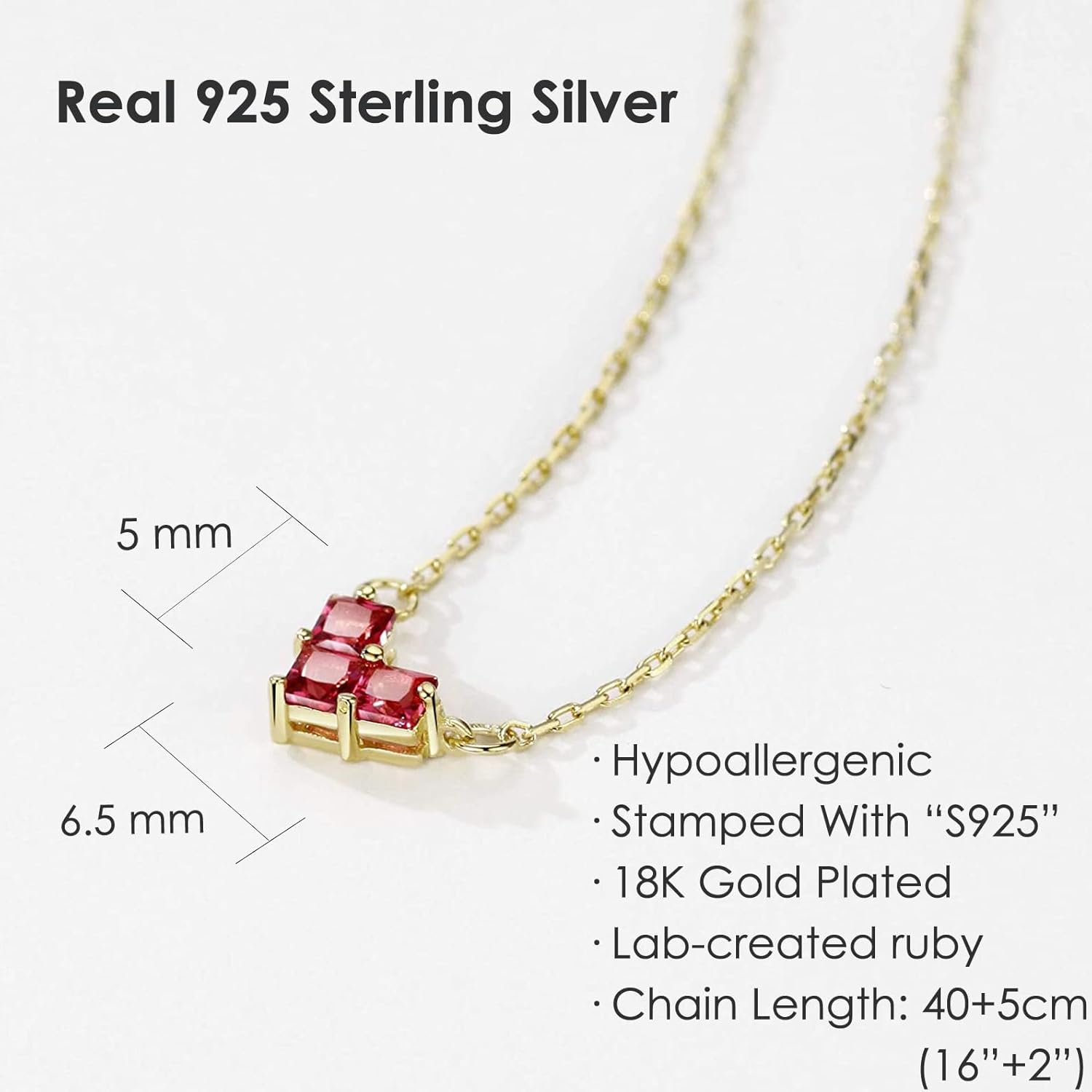 Michooyel 925 Sterling Silver Ruby Heart Necklace 18K Gold Plated Princess Cut Dainty Necklace for Women - Image 3