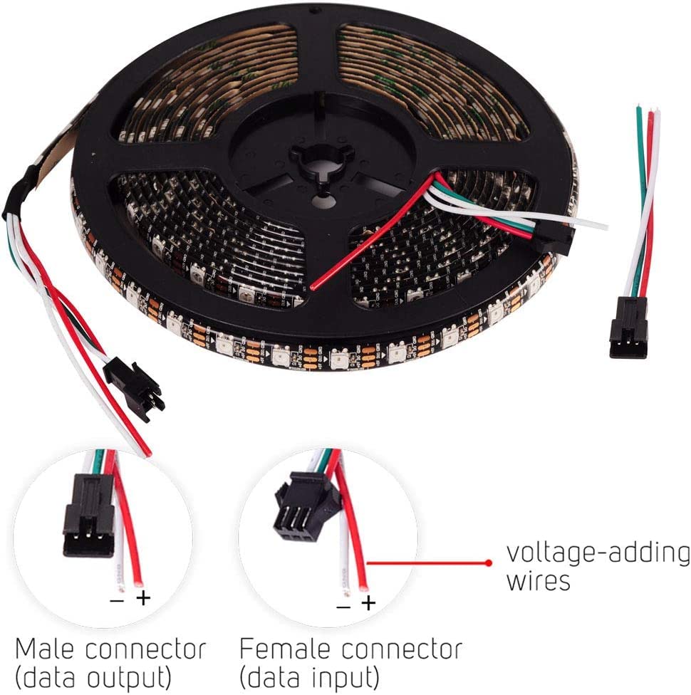 Hsthe Sea WS2812 lightbar RGB Alloy Wires 5050SMD 60Pixels/m 300Pixels Flexible Black PCB Full Color LED Pixel Strip IP20 Non-Waterproof - Image 4