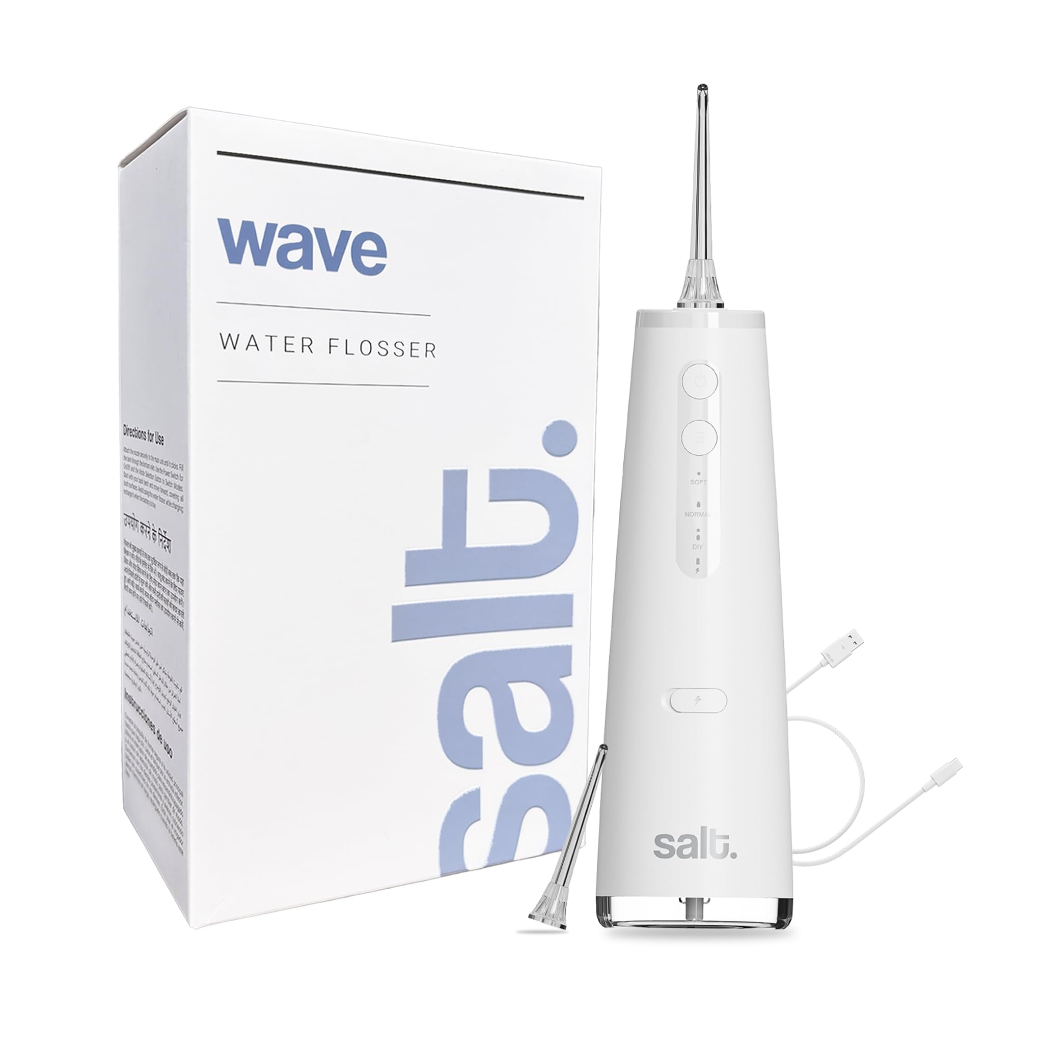 Salt. Oral Care Wave Water Flosser | Portable Cordless Flosser with 3 Modes & 360° Nozzle | IPX7 Waterproof & Rechargeable | Deep Cleaning for Teeth & Gums [White]-image-46