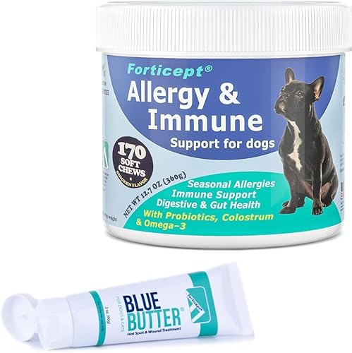 Alivio de la alergia para perros, 120 masticables + ungüento de tratamiento de puntos calientes, 2 onzas, alivio de picazón para perros, tratamiento