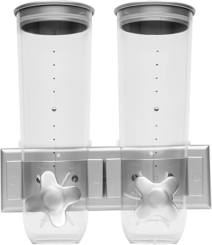Miniatura 8 de Dispensador de cereales montado en la pared, contenedor de doble cabezal de acero inoxidable, dispensador de alimentos secos de 3 litros con 2