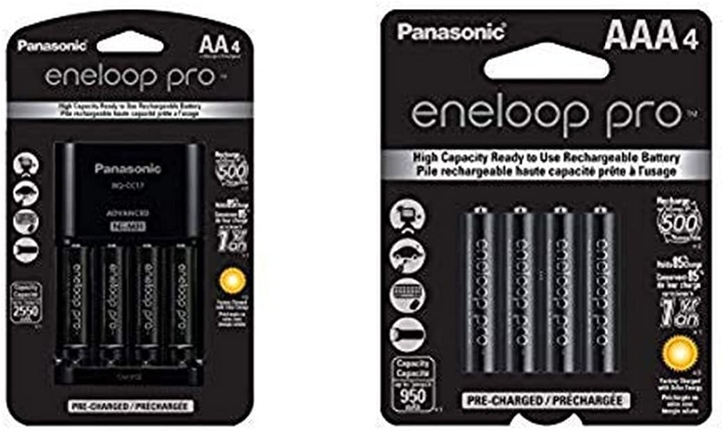 Panasonic Eneloop Pro Battery Charger Pack with 4 AA High Capacity Ni-MH Batteries K-KJ17KHCA4A 240V & NiMh AAA Batteries BK-4HCCA4BA 1.2V 4pk Rechargeable