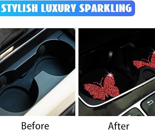 Miniatura 9 de Posavasos de mariposa para automóvil, paquete de 2 posavasos universales de 2.75 pulgadas con inserción antideslizante, con diamantes brillantes,